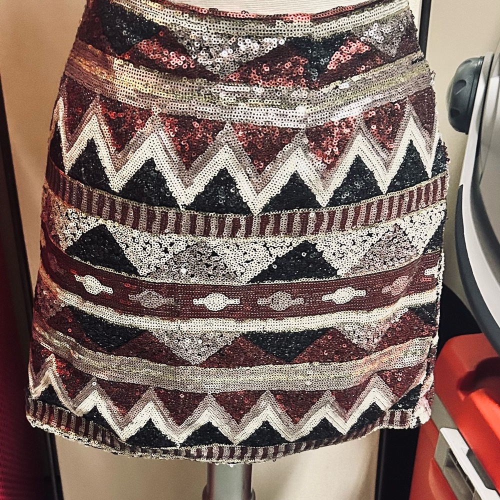 Forever 21 Red and Black Sequin A-line Mini Skirt